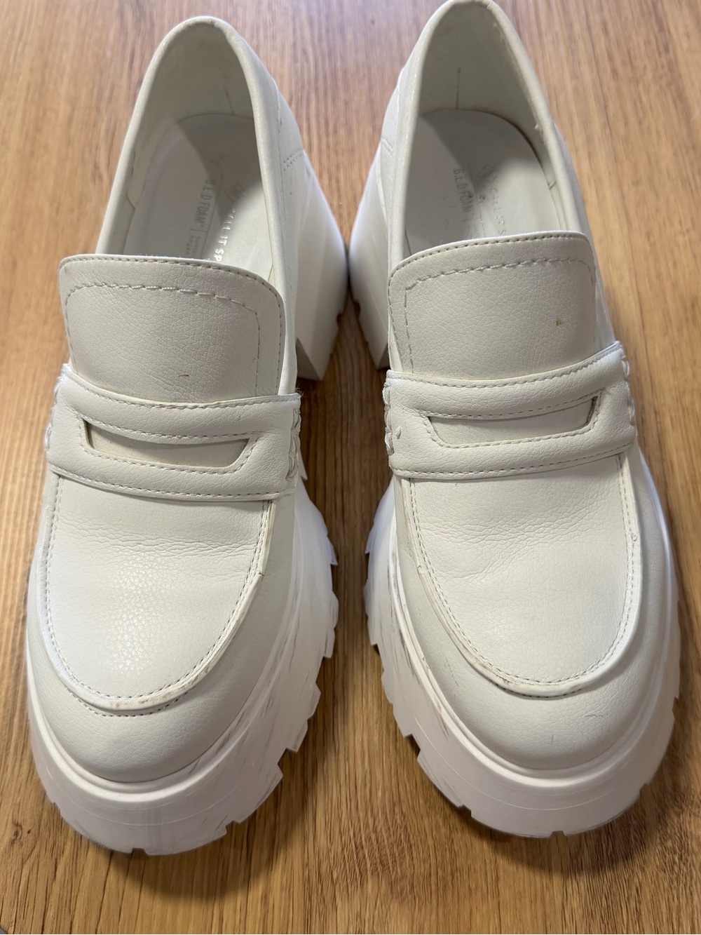 White Chunky Platform Loafers Lug Sole Vegan Slip On Shoes Women's Size‎ 7